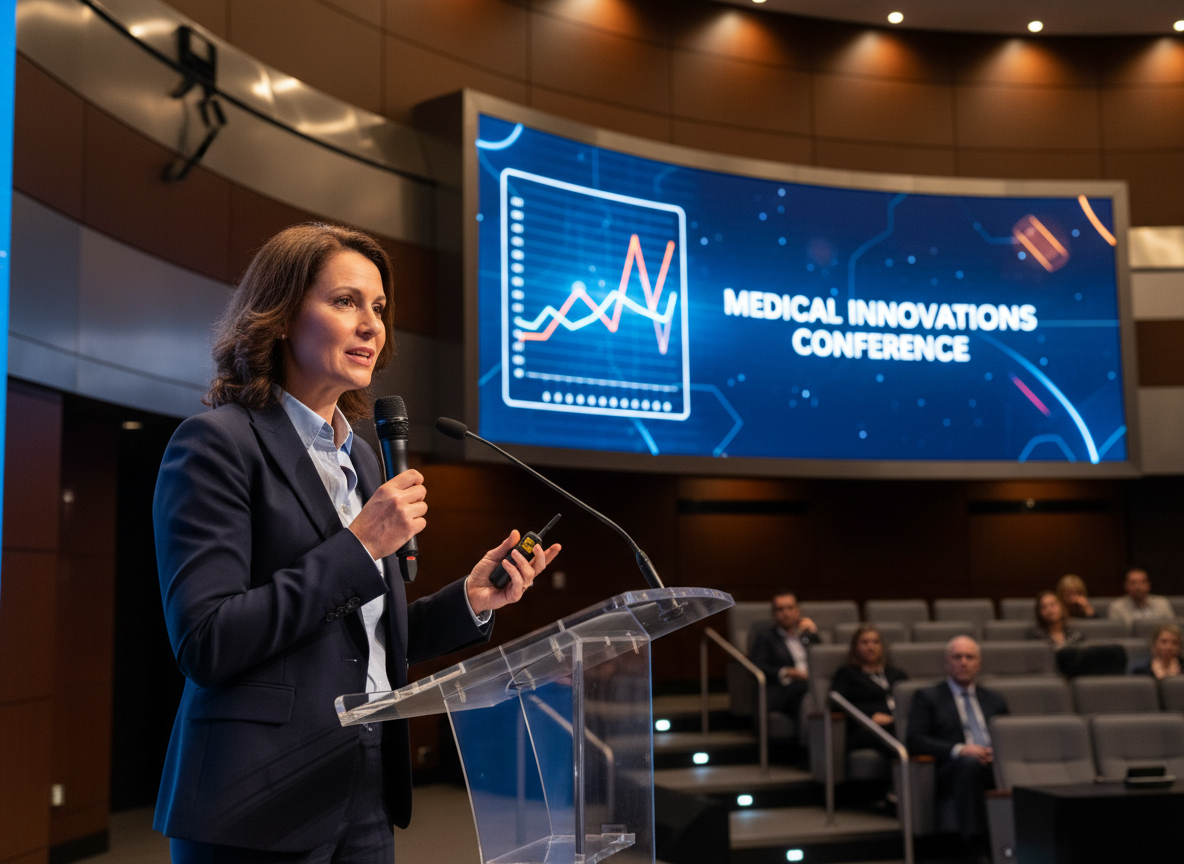 Médico dando una ponencia en un atril